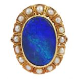 19ct gold black opal doublet and split pearl cluster ring