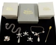Vivienne Westwood pate stone set safety pin and orb bracelet