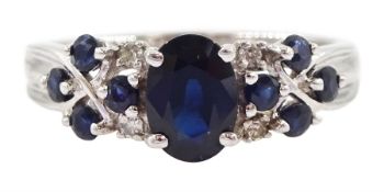 9ct white gold sapphire and diamond cluster ring