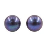 Pair of 9ct gold grey / purple pearl stud earrings