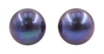 Pair of 9ct gold grey / purple pearl stud earrings