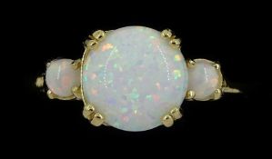 Silver-gilt three stone opal ring