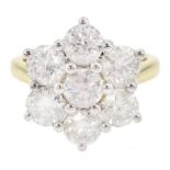 18ct gold round brilliant cut diamond flower head cluster ring
