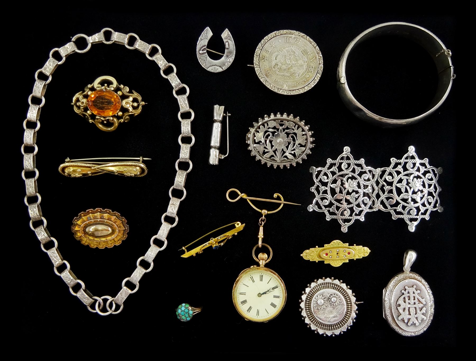 Victorian and later silver jewellery including book link chain necklace