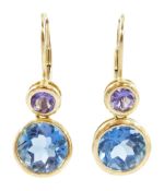 Pair of 9ct gold tanzanite and blue topaz pendant earrings