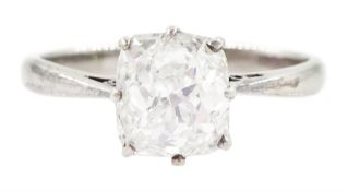 Early 20th century white gold and platinum single stone cushion cut diamond ring
