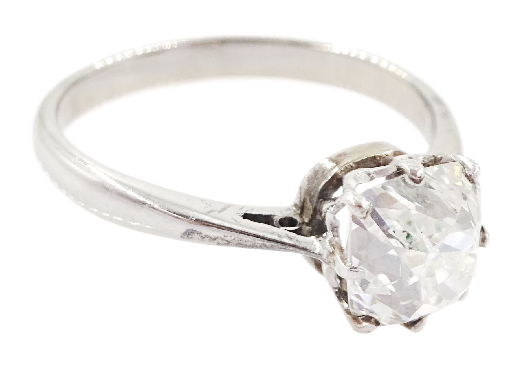 Early 20th century white gold and platinum single stone cushion cut diamond ring - Image 3 of 4