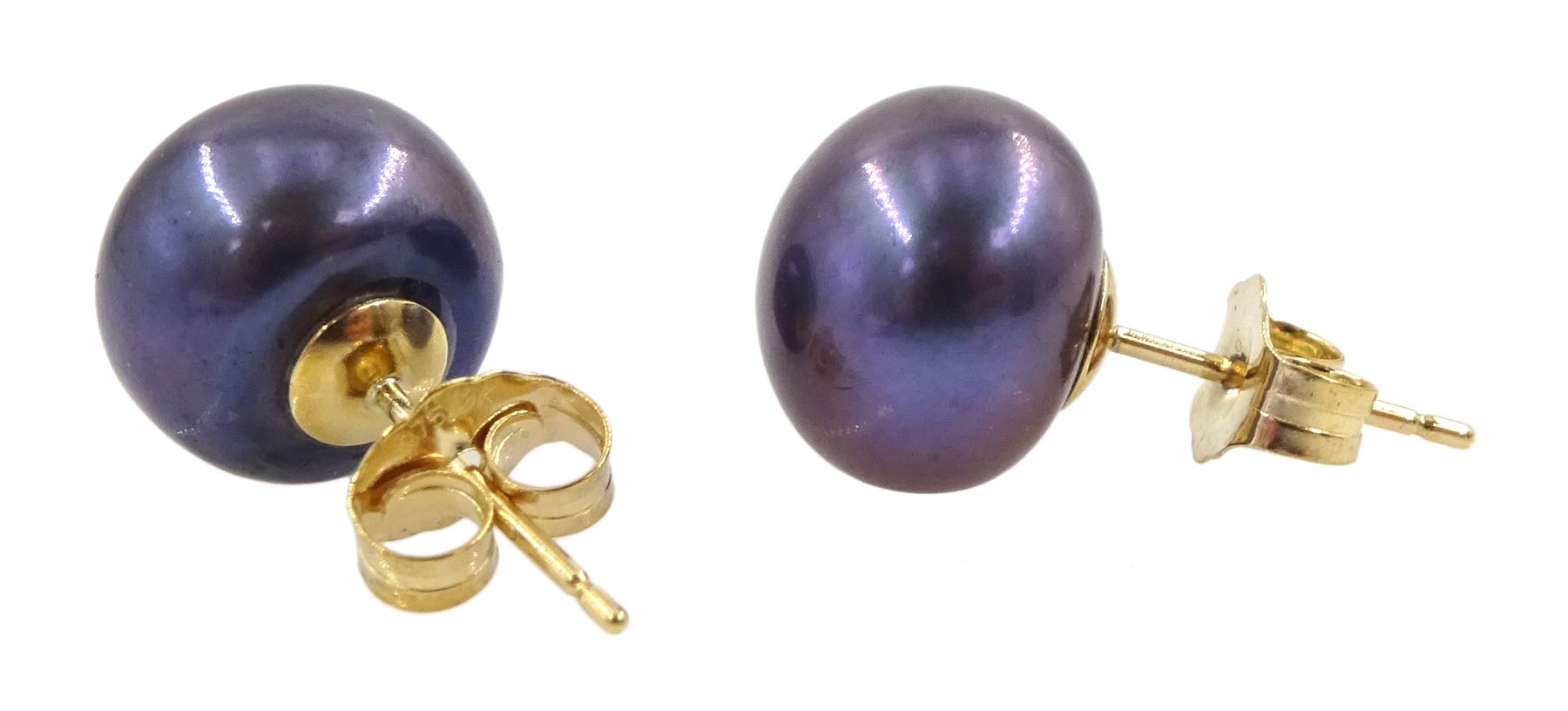 Pair of 9ct gold grey / purple pearl stud earrings - Image 2 of 2