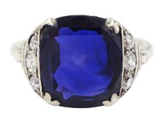 Art Deco silver single stone unheated Ceylon sapphire ring