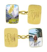 Pair of 18ct gold enamel cufflinks