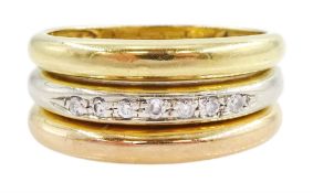 18ct gold diamond three band ring