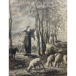 Jean-François Millet (French 1814-1875): Shepherdess and Her Flock in the Shade of Trees