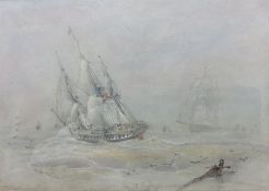 William John Leathem (British 1815-1857): 'A Frigate Beating to Windward'