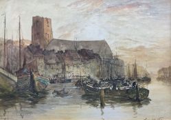 Thomas Swift Hutton (British 1860-1935): Busy Quayside Dordritch Holland