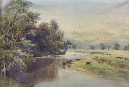 Sir Ernest Albert Waterlow (British 1850-1919): 'A River Landscape with Cattle on the Banks'