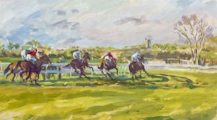Margery Shotton (British 1943-): 'Rounding the Bends at Sedgefield Races'