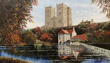 Dallas K Taylor (British 1941-2011): Durham Cathedral from the River