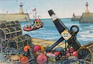 Anne Fryers (Northern British 1947-): Crab Pots Whitby Harbour