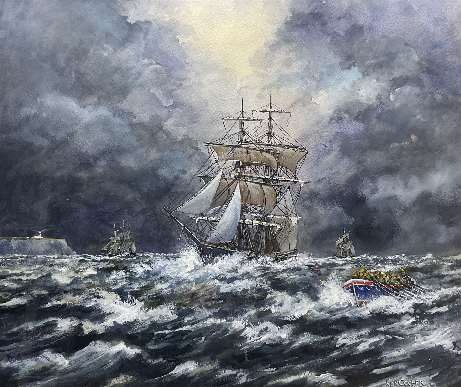 Ken Cooper (British 20th century): The Brig 'Delta' lost off Bridlington in the Great Gale of 1871