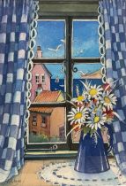 Anne Fryers (Northern British 1947-): Whitby Cliffs from Window