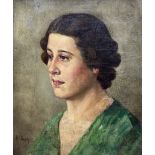 Hendrikus Johannes van den Langen (Dutch 1874-1964): Lady in Green - Bust Portrait
