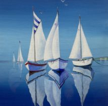 Anne Fryers (Northern British 1947-): Sailing Boat Reflections