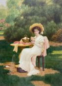 Herbert Blande Sparks (British 1870-1916): Portrait of Lady with Pink Roses