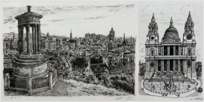 Stephen Wiltshire (British 1974-): 'St Pauls Cathedral' and 'View of Edinburgh from Calton Hill'