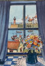 Anne Fryers (Northern British 1947-): Whitby Harbour from Window