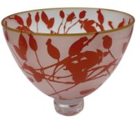 Gillies Jones of Rosedale glass bowl decorated with orange buds with orange rim