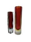 Two Italian Murano Sommerso faceted glass vases
