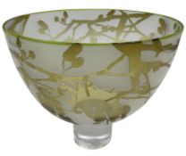 Gillies Jones of Rosedale green glass bowl decorated with branches