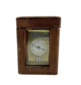 Petite French carriage clock - early 20th century timepiece movement with an alarm sounding on a bel