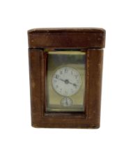 Petite French carriage clock - early 20th century timepiece movement with an alarm sounding on a bel
