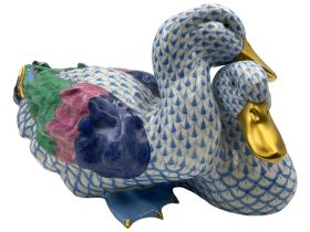 Large Herend fishnet blue nesting ducks