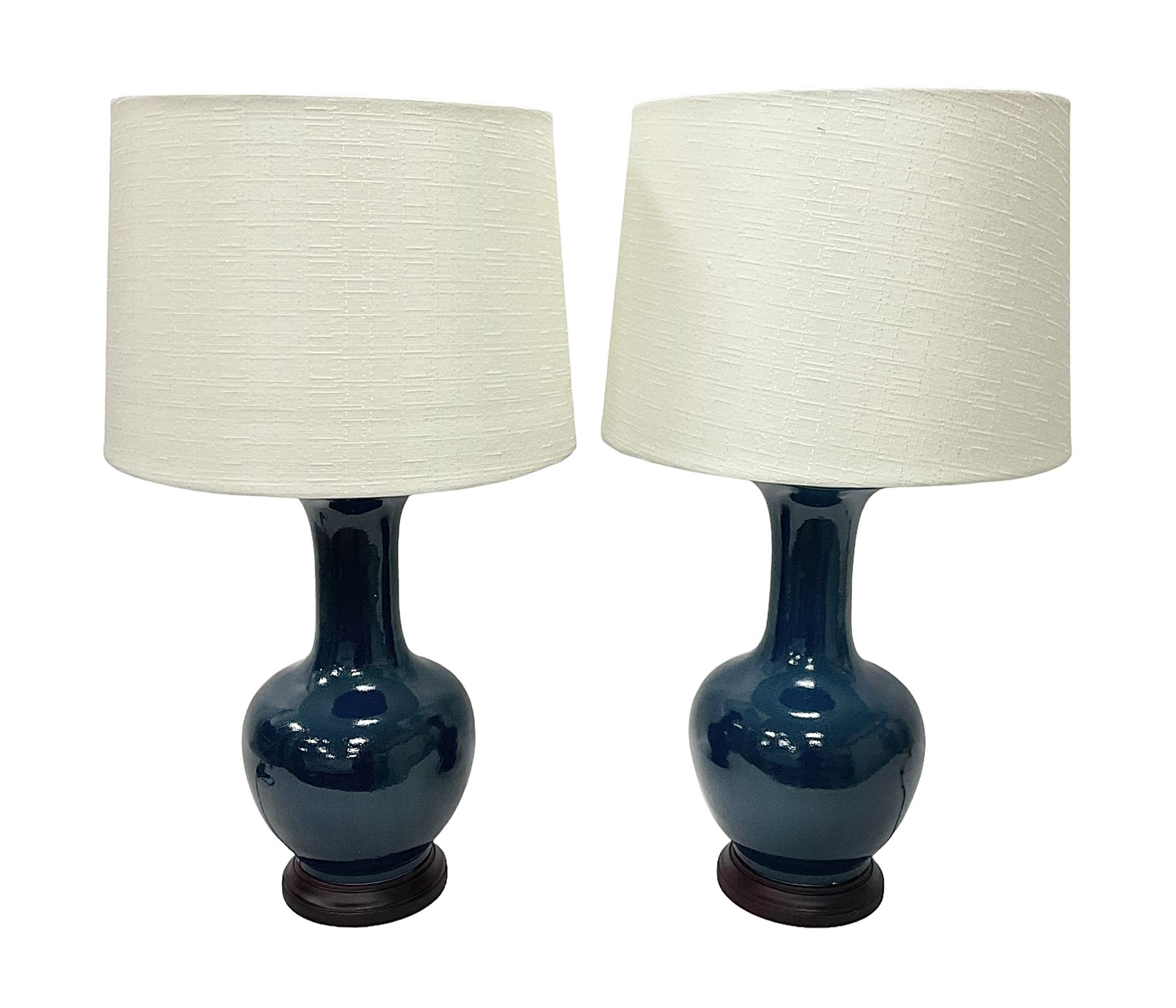 Pair of Chinese teal glazed table lamps