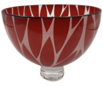 Gillies Jones of Rosedale glass bowl decorated with red leaves with black rim