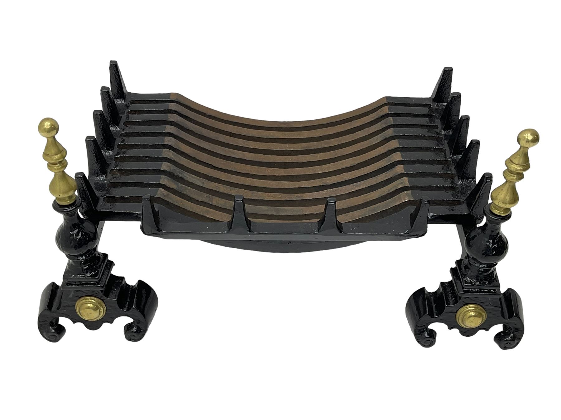Black painted cast iron and brass fire basket - Image 2 of 5