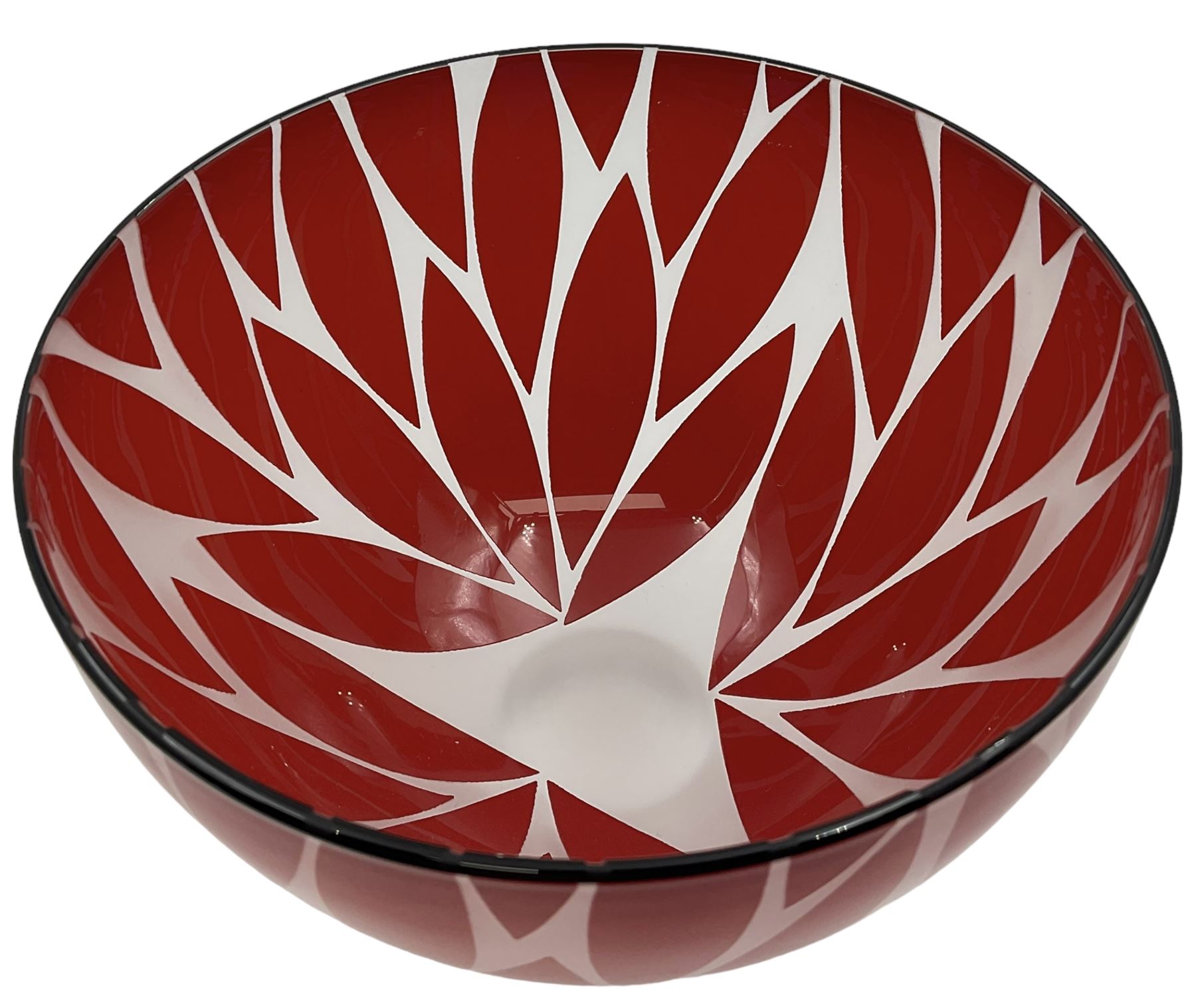 Gillies Jones of Rosedale glass bowl decorated with red leaves with black rim - Image 2 of 3