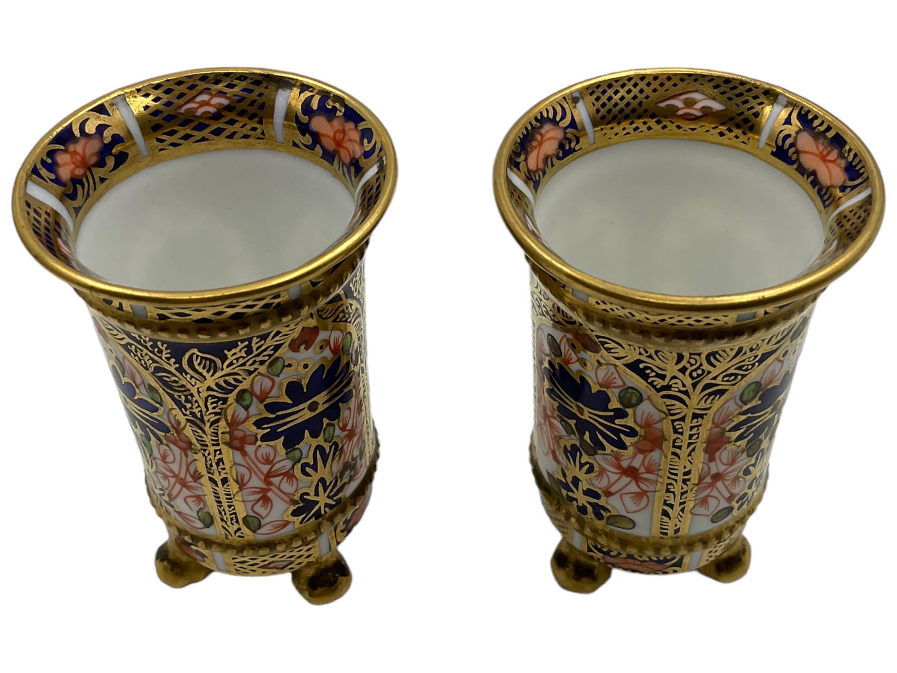 Pair of Royal Crown Derby 1128 Imari pattern miniature spill vases - Image 2 of 3