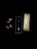 Early 20th century 18ct gold diamond stick pin and a pair of 9ct rose gold cufflinks