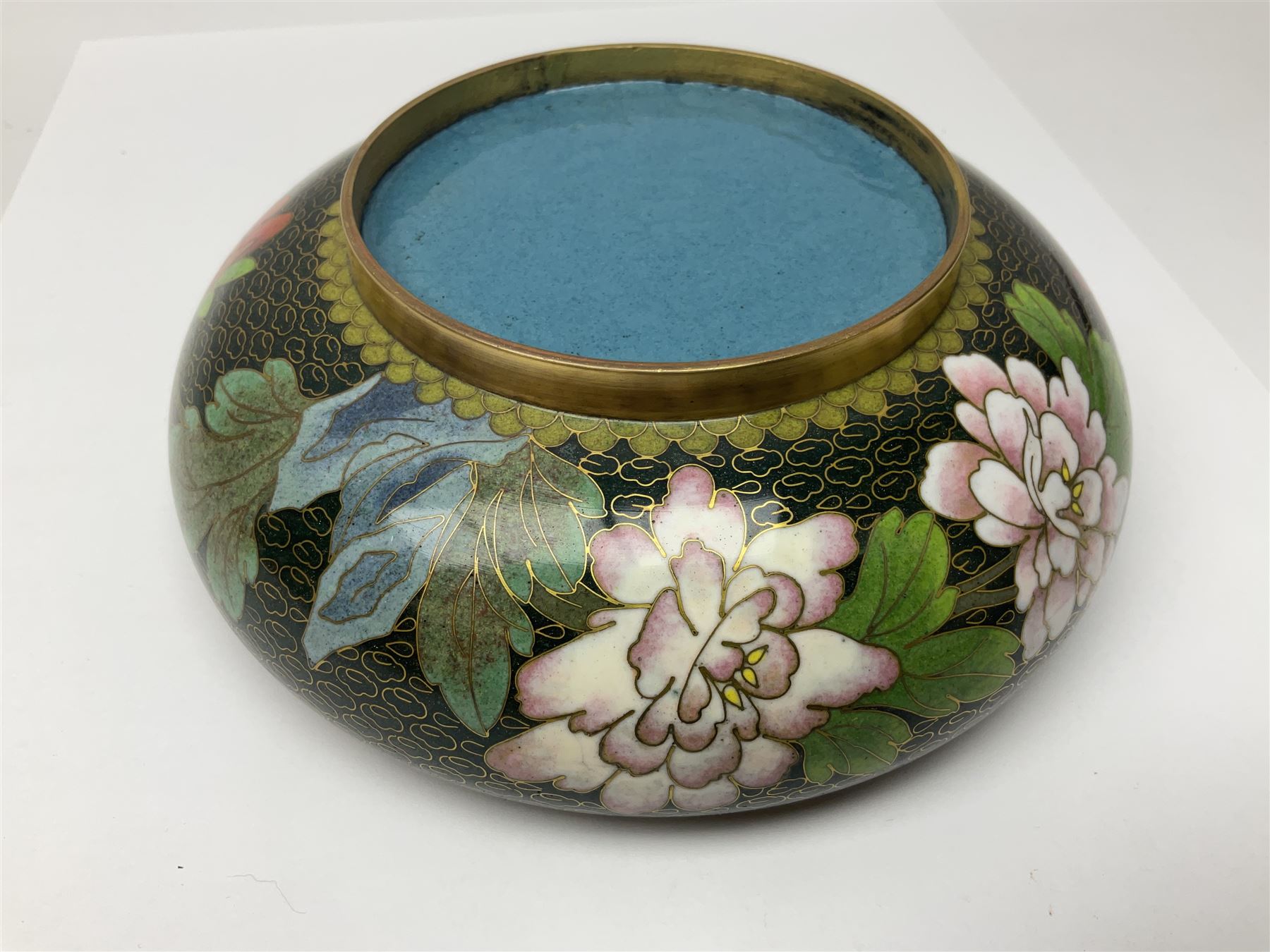 Pair of modern cloisonne ginger jars having floral decoration with a green ground - Image 9 of 13