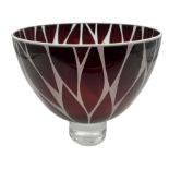Gillies Jones of Rosedale glass bowl decorated with red leaves with white rim