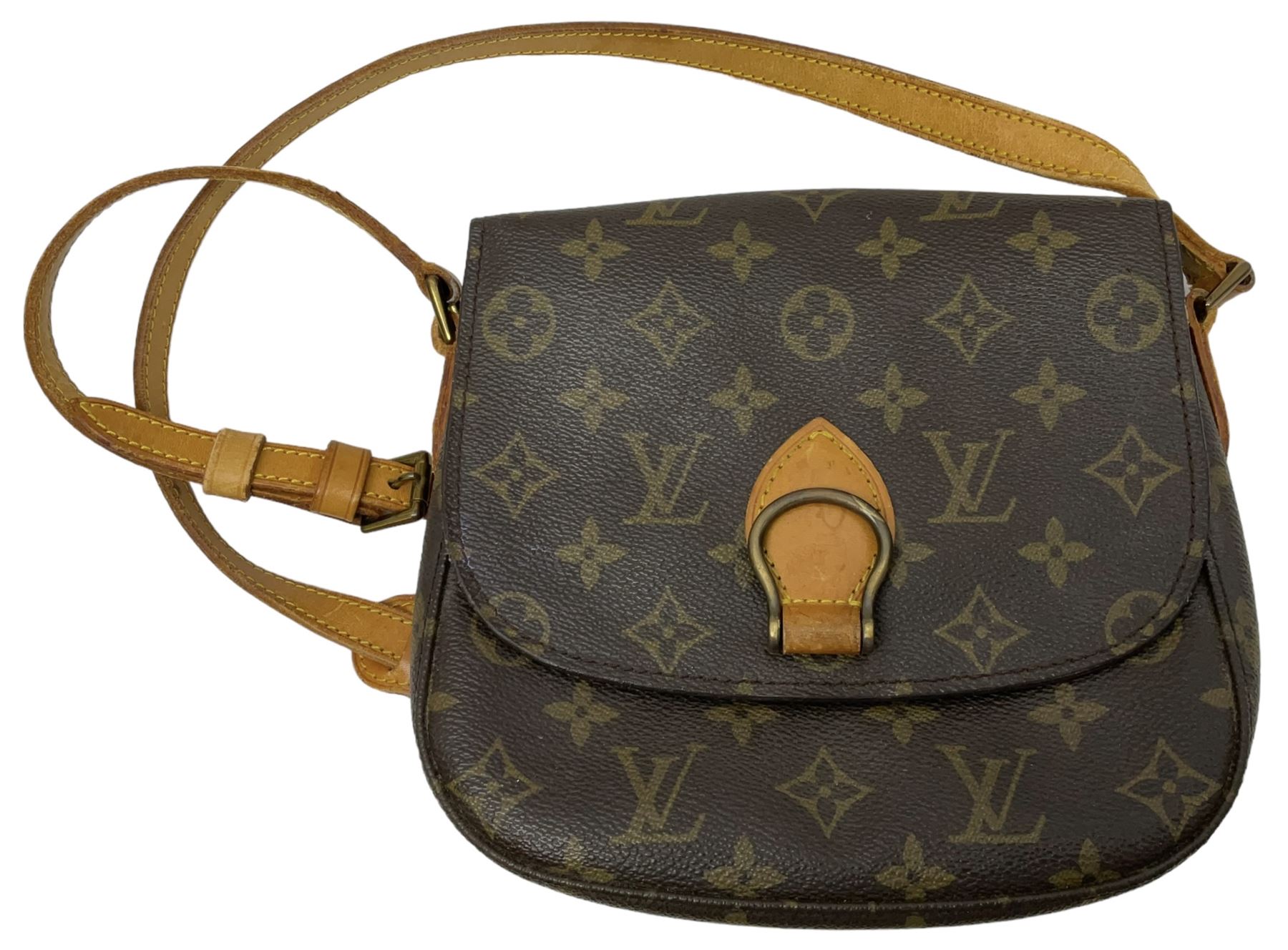 Louis Vuitton Saint Cloud cross body monogram bag with vachetta leather strap and snap closure to th - Image 3 of 11