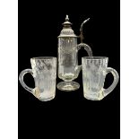 19h century Bohemian cut glass stein with metal mounts