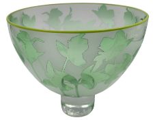 Gillies Jones of Rosedale green glass bowl decorated with flowers with green rim