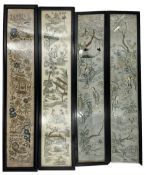 Four framed Chinese narrow tapestries
