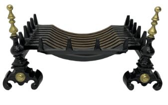 Black painted cast iron and brass fire basket