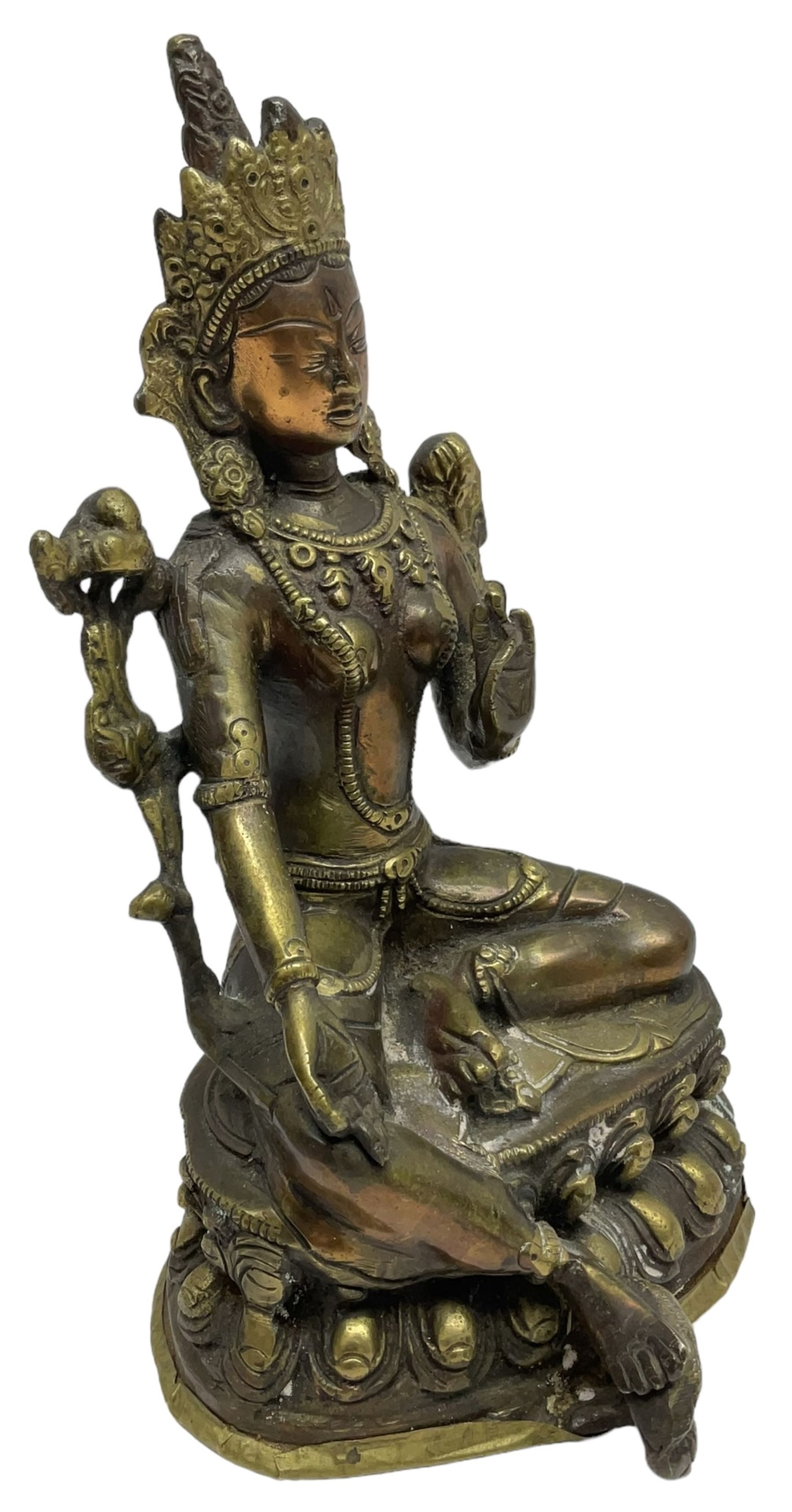 Tibetan gilt brass figure of a seated Tara - Image 2 of 4