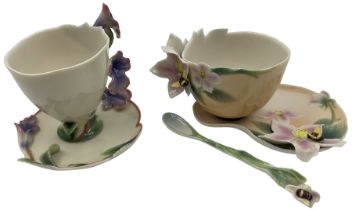 Two Franz teacups and saucers